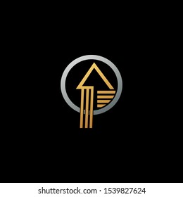 Electronical Techno Circle A Home logo vector design concept gold and silver with electronic component and triangle for business technology.