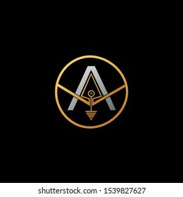 Electronical Techno Circle Letter A logo vector design concept with electronic component and triangle for business technology.