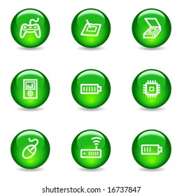Electronics 2 web icons, green glossy sphere series