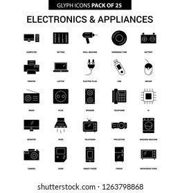 Electronics and Appliances Glyph Vector Icon set