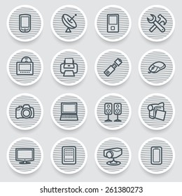 Electronics black icons on gray stickers.