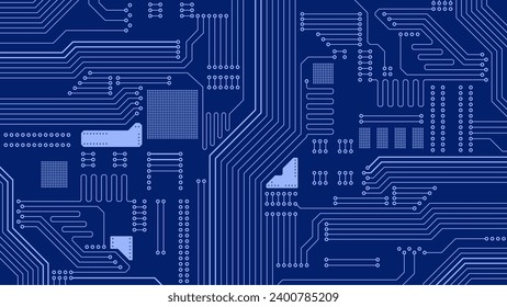 Fondo azul electrónico. Concepto de tecnología vectorial - textura de la placa de circuito. Patrón de circuitos electrónicos.