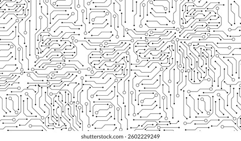 Electronics board. Circuit board electronic hi tech pattern. Vector abstract computer chip. Black monochrome background