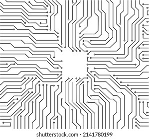 Electronics board. Circuit engineering technology. High tech digital data connection system concept or computer electronic printed circuit board microcircuit design