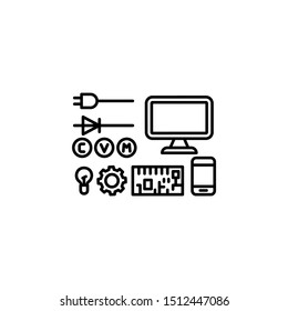 Electronics, books, machines icon. Element of university thin line icon
