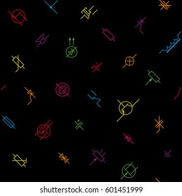 Electronics circuit components symbols seamless wallpaper pattern. Vector seamless background with radionic elements.