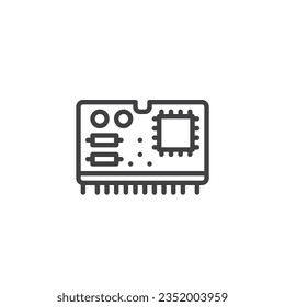 Electronics circuit line icon. linear style sign for mobile concept and web design. Circuit board with chip outline vector icon. Symbol, logo illustration. Vector graphics