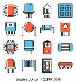 Electronics Components Icons Set on White Background. Vector illustration