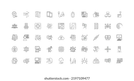 Electronics concept illustration, linear icons, line signs set, vector collection