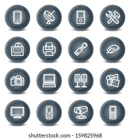 Electronics contour icons on black buttons.