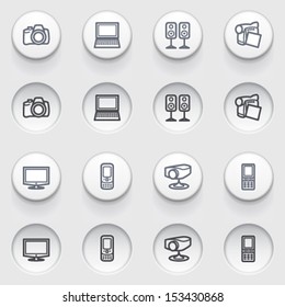 Electronics contour icons on white buttons.