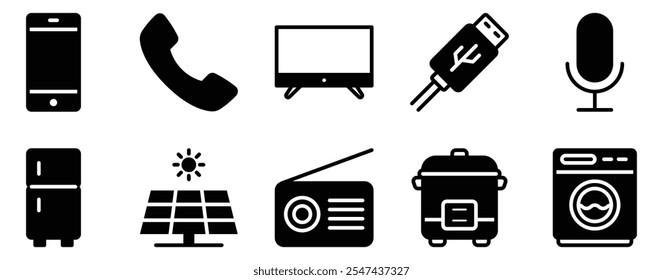 Electronics Device Icon Set Sleek Solid Style Collection for Modern Technology