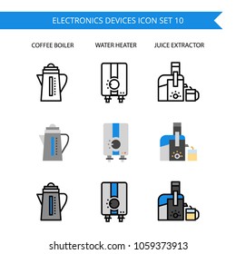 Electronics Device Icon Set.,Boiler,coffee,heater,Extractor,juicer.