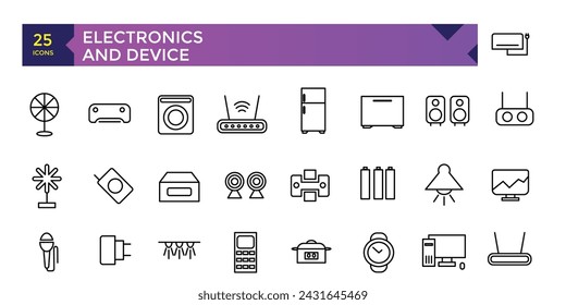 Electronics and Device and technology line icon set. Electronic devices and gadgets, computer, equipment and electronics. 