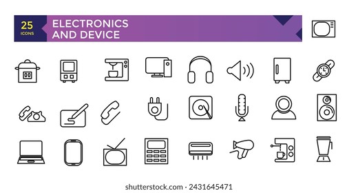 Electronics and Device and technology line icon set. Electronic devices and gadgets, computer, equipment and electronics. 