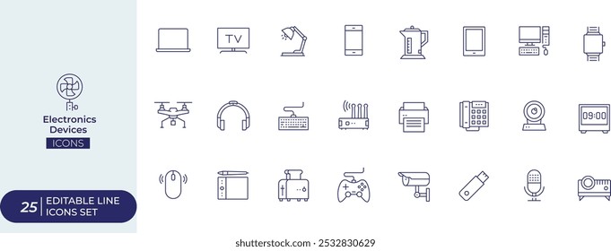 Electronics Devices Color Line Icon Set- stock illustration.