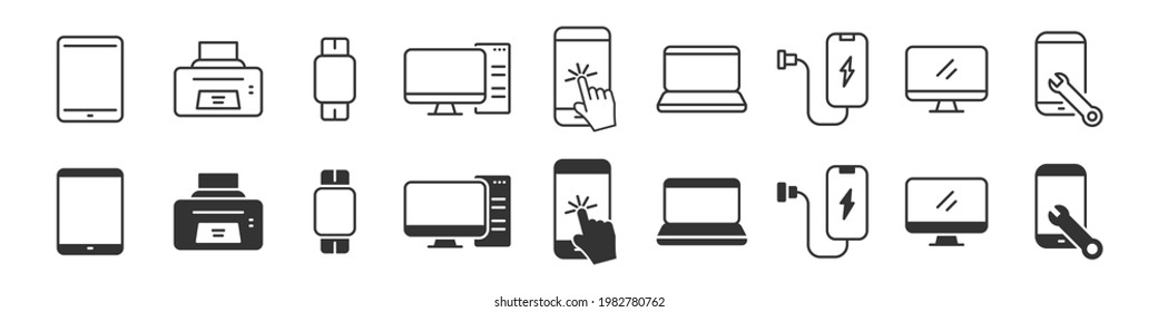 Electronics and devices icons collection in two different styles