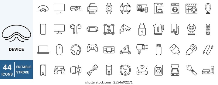 Electronics and Devices web icons in line style. Computing, social network, management, internet, network, programming, Internet connection collection. Vector illustration.