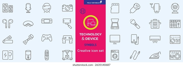 Electronics and Devices web icons in line style. Computing, social network, management, internet, network, programming, Internet connection collection. Vector illustration