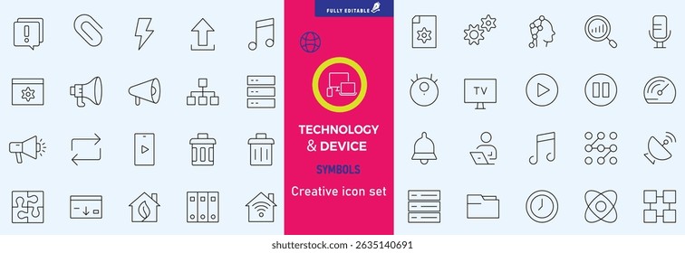 Electronics and Devices web icons in line style. Computing, social network, management, internet, network, programming, Internet connection collection. Vector illustration