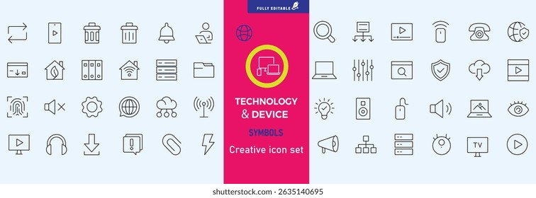 Electronics and Devices web icons in line style. Computing, social network, management, internet, network, programming, Internet connection collection. Vector illustration