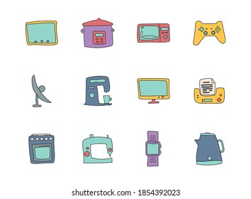 electronics doodles isolated on white.electronics icon set for web design, user interface, mobile apps and print
