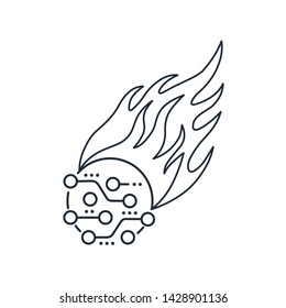Electronics and flame icons. Electronic crash. Equipment breakdown. Vector linear icon.