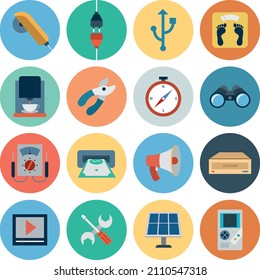 Electronics flat icons. usb and computer, loudspeaker and speaker, vector illustration for web 
or mobile application, technology icons