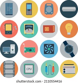 Electronics flat icons. usb and computer, camera and battery loudspeaker and speaker, vector illustration for web and mobile application