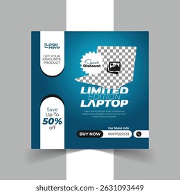 Electronics Gadget Post, Template Design. Featuring Laptop and Headphones Social Media Post Design. Online Marketing, Promotion Post Design