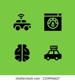 electronics icon. 4 electronics set with driverless car, automotive, speed test and intelligence vector icons for web and mobile app