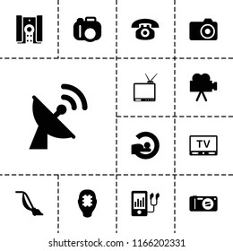 Electronics icon. collection of 13 electronics filled icons such as camera, mri, mp3 player, tv, cpu in head, desk phone. editable electronics icons for web and mobile.