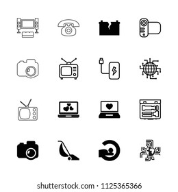 Electronics icon. collection of 16 electronics filled and outline icons such as mri, laptop with heart, broken battery. editable electronics icons for web and mobile.