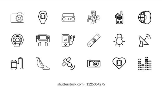 Electronics icon. collection of 18 electronics outline icons such as vacuum cleaner, tv system, mri, cpu in head, cpu in heart. editable electronics icons for web and mobile.