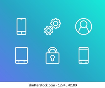 Electronics icon set and android phone with setting, user and lock. Touchscreen related electronics icon vector for web UI logo design.