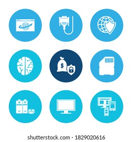 Electronics icon set and dc card with vga plug, pill battery and monitor. AI related electronics icon vector for web UI logo design.