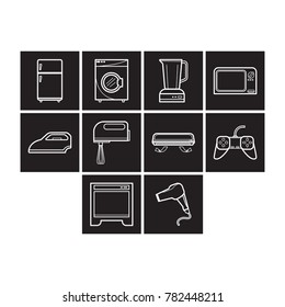 Electronics icon set flat black