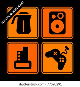 electronics icon set on black background
