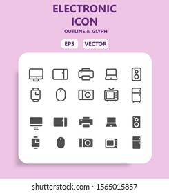electronics icon set vector design sign symbol, led tv, printer, mouse, laptop, camera icons