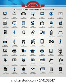 Electronics icon set,Blue version vector