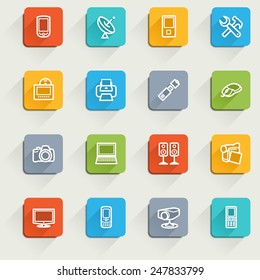 Electronics icons with color buttons.