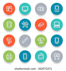 Electronics icons with color buttons. Flat design.