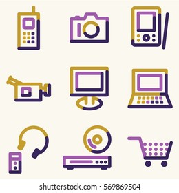 Electronics icons, color contour series