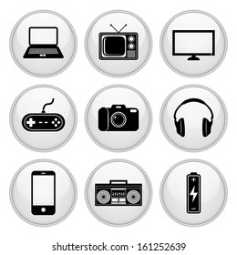 Electronics Icons Glossy White Button Icon Set