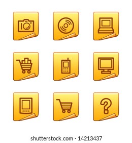 Electronics icons, gold sticker series