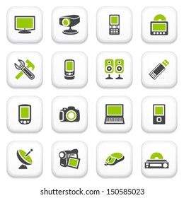 Electronics icons. Green gray series.