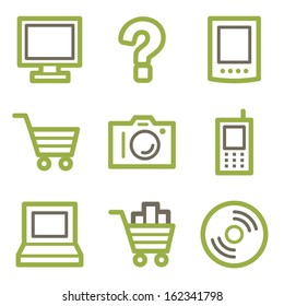 Electronics icons, green line contour series