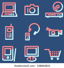 Electronics icons, light blue contour