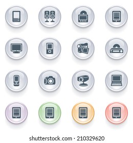 Electronics icons on color buttons.