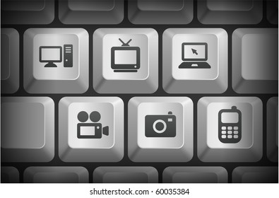 Electronics Icons on Computer Keyboard Buttons Original Illustration